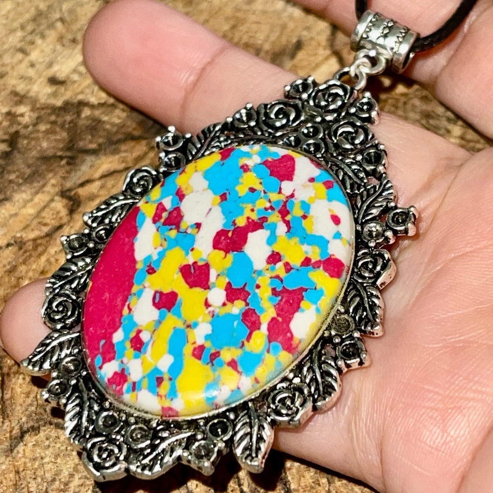 Summer Color Rainbow Calsilica Pendant 3”